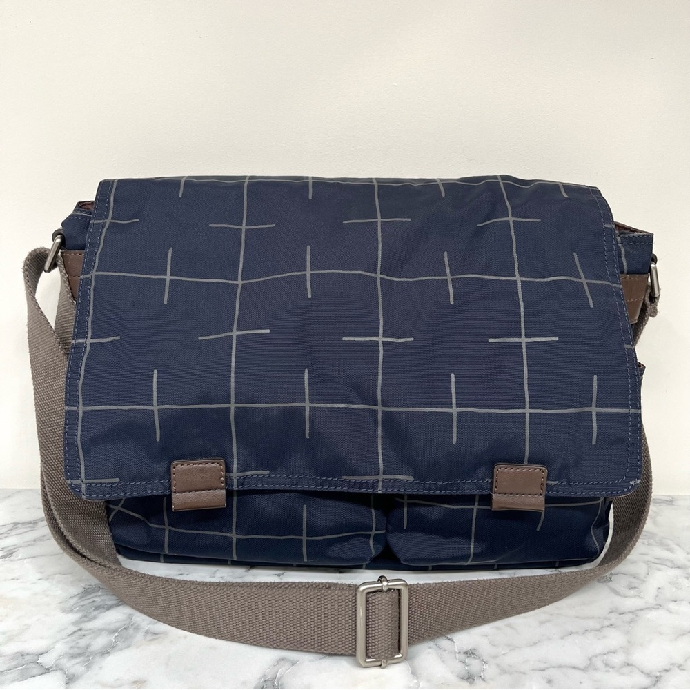 FOSSIL Field messenger crossbody laptop bag navy blue canvas